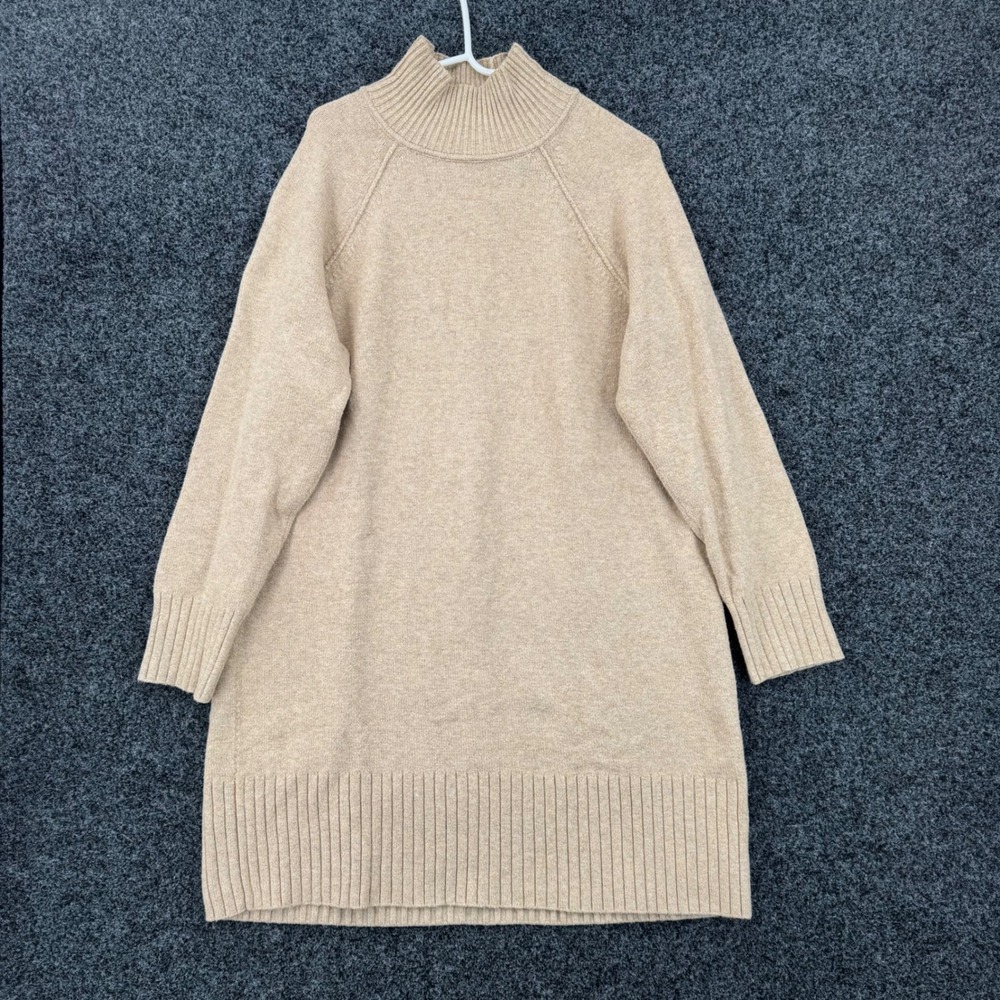 Banana Republic Womens XL Tan Oatmeal Mock Neck Knit Sweater Dress Raglan Sleeve